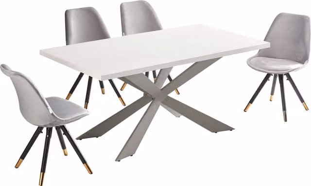Life Interiors Sofia Duke LUX Dining Set with Rectangular Table and 4 Chairs in Grey, Gold and White