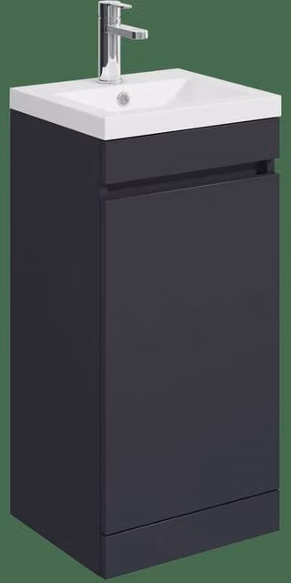 Balterley 400mm Floor Standing 1 Door Compact Bathroom Unit with Polymarble Basin, Dark Grey