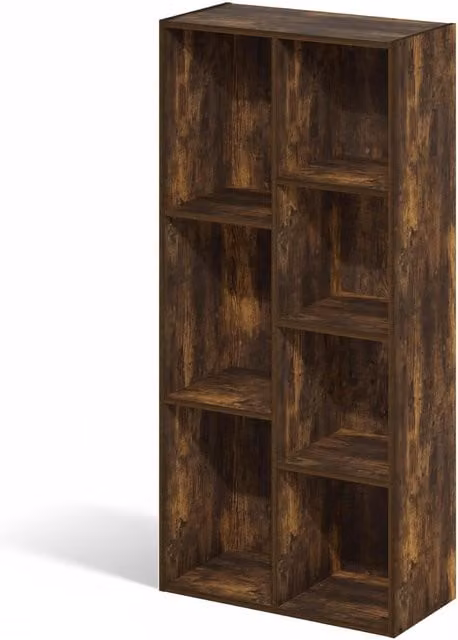 WALPLUS 7-Compartment Open Shelf Bookcase in Amber Pine