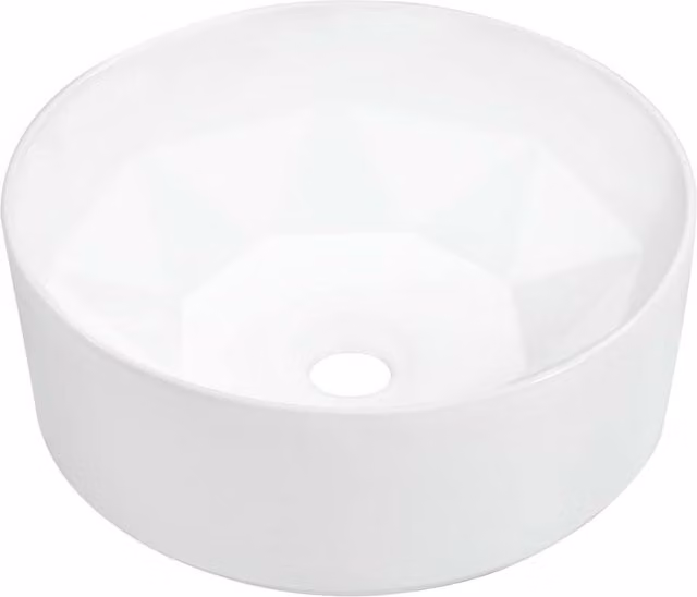 Berkfield White Ceramic Round Countertop Wash Basin W: 36 cm, D: 14 cm, H: 14 cm