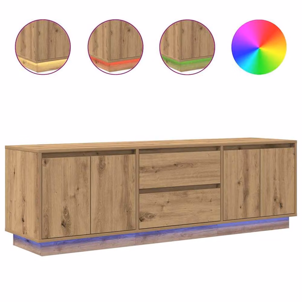 Berkfield Home Artisan Oak TV Cabinet with LED Lights, Brown, W: 160.5 cm, D: 41 cm, H: 50 cm – 2