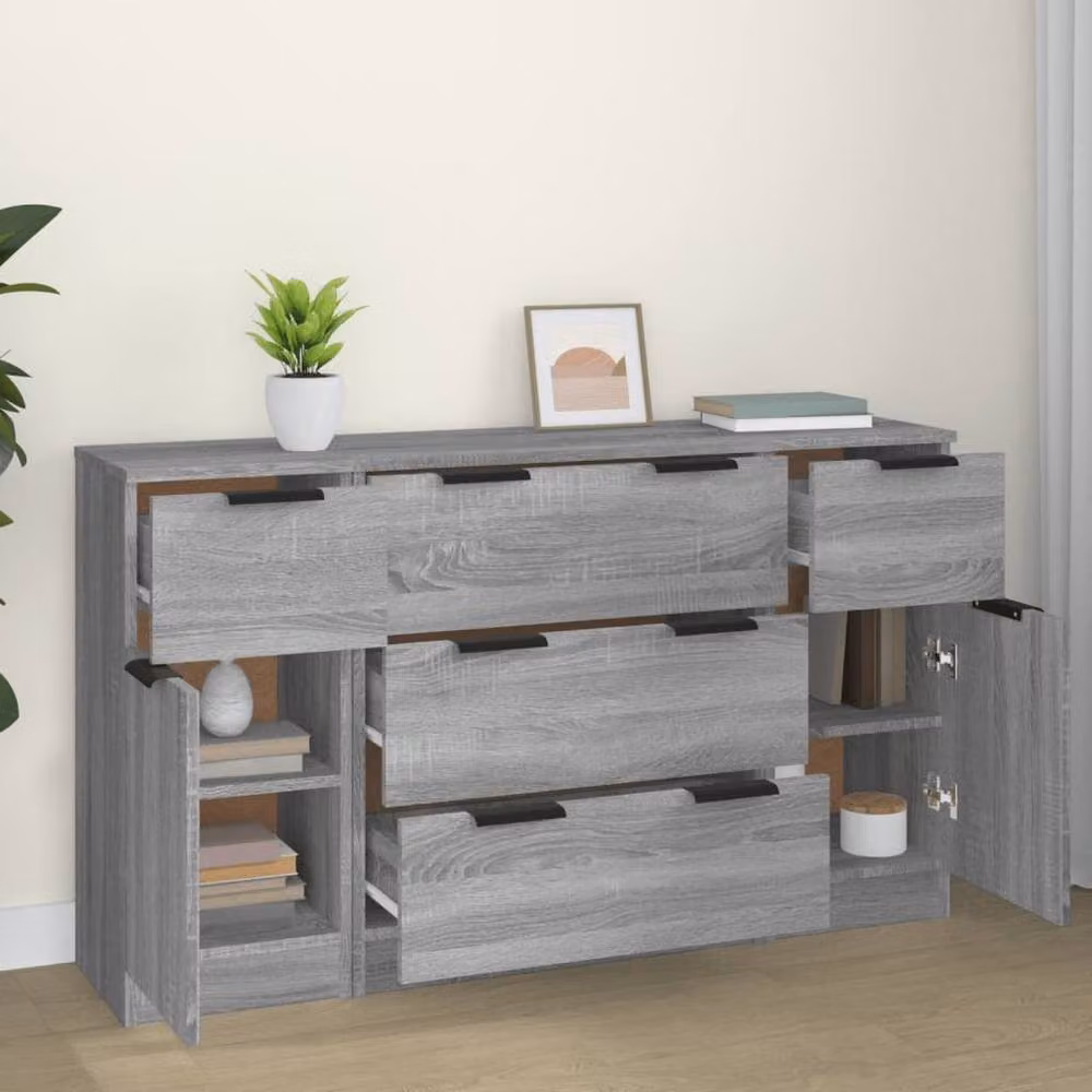 Berkfield Home 3 Piece Sideboard Set in Grey Sonoma Engineered Wood – 2