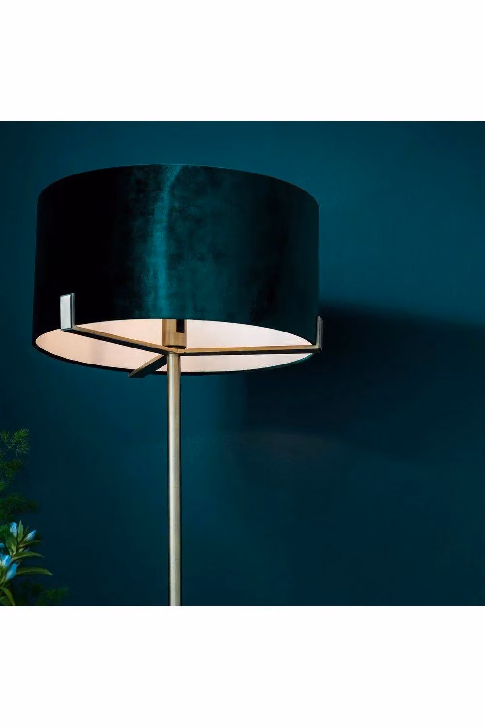 Netlighting Hayfield Floor Lamp with Green Velvet Shade and Matt Antique Brass Base – 3