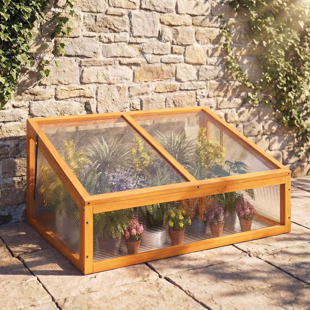 Gymax Wooden Cold Frame Greenhouse and Portable Raised Planter Bed in Brown – 3