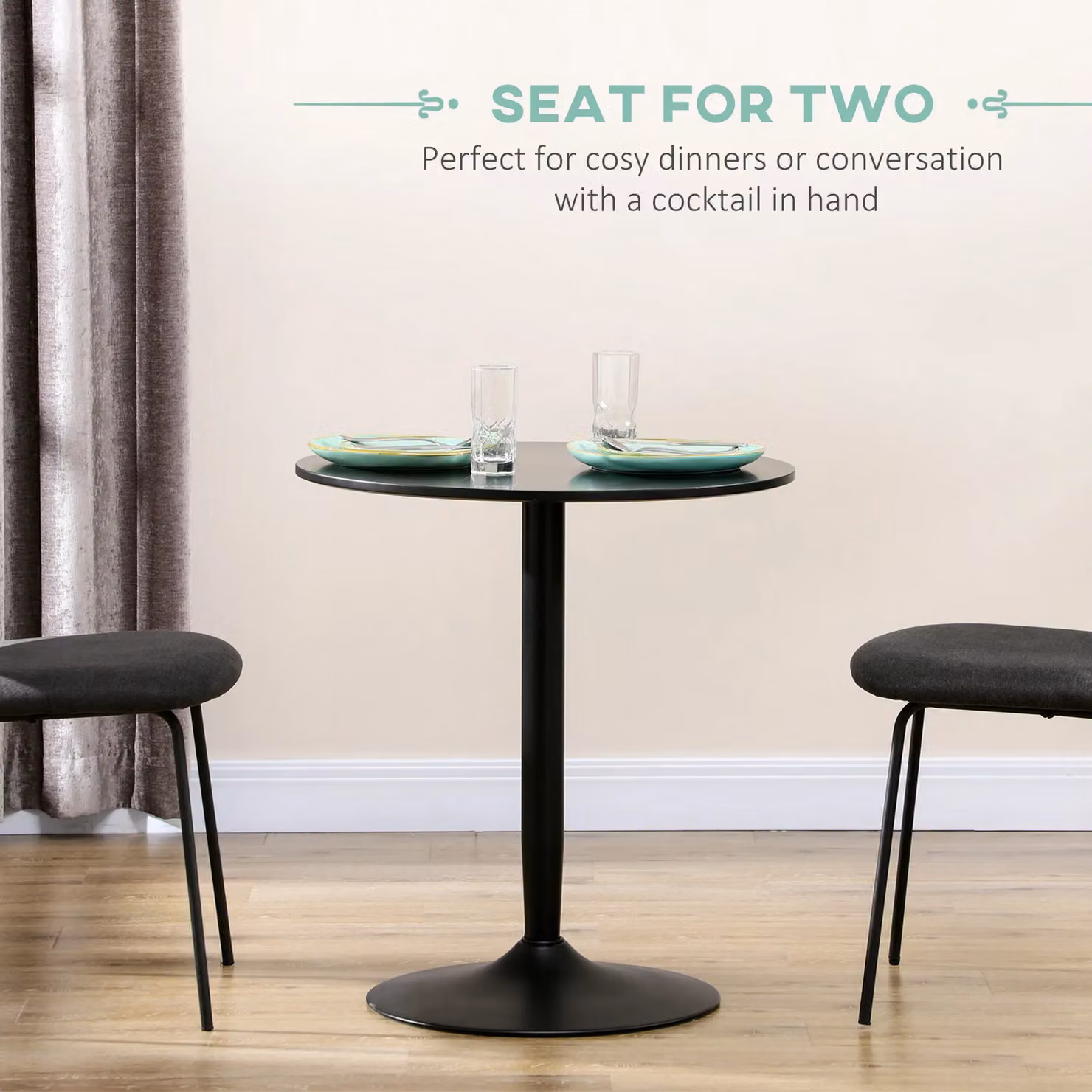 HOMCOM Modern Round Dining Table with Matt Black Metal Central Column Base – 3