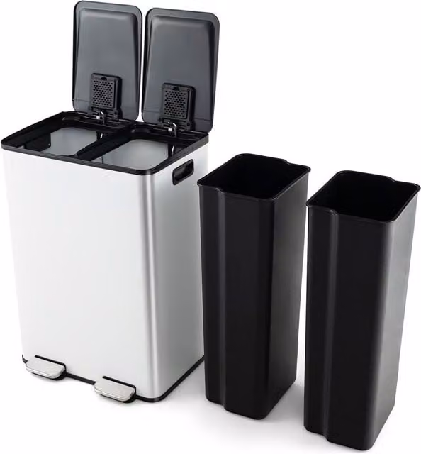 Costway White Stainless Steel Recycle Pedal Kitchen Bin with Soft Close and Fingerprint Proof Finish, 60.0 l