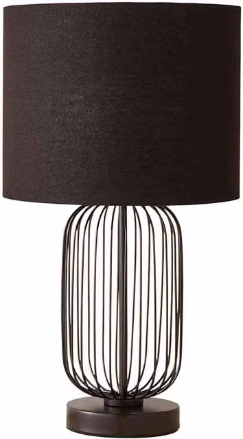 ValueLights Gabbia Industrial Touch Table Lamp in Black with Fabric Cylinder Shade