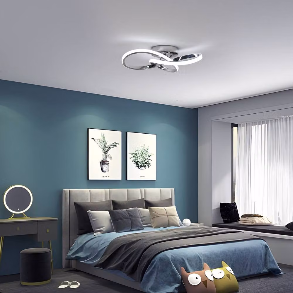 Pheashine Modern Chrome LED Flush Mount Ceiling Light, 38W 6500K Cool White in Silver – 5