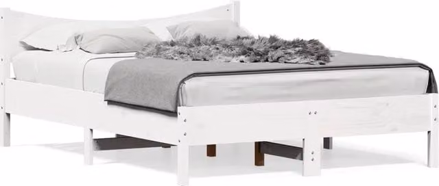 Berkfield Home Solid Wood Pine Bed Frame in White, W: 135 cm, L: 190 cm – 1