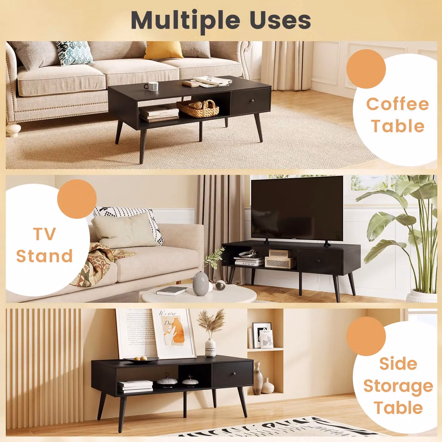 Costway Black Industrial Wooden and Metal Rectangular TV Stand Entertainment Centre with Open Shelf – 2