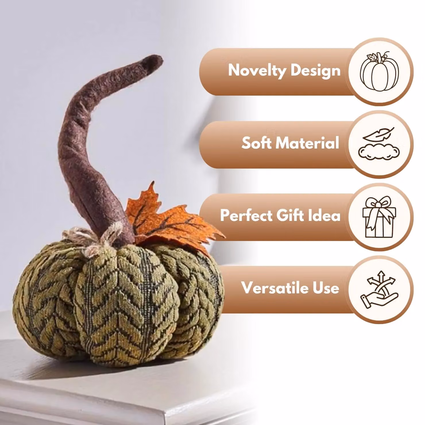 Marco Paul Green Plush Pumpkin Soft Fabric Autumn Decoration, 13 cm – 3