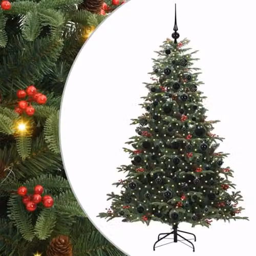 vidaXL Artificial Christmas Tree with 300 LEDs and Stand, Green, Height: 180 cm