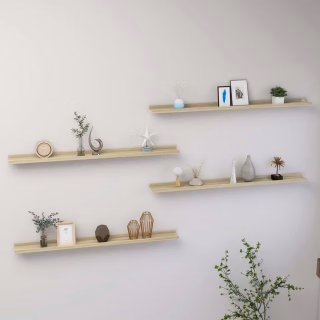 Berkfield Home Wall Mounted Shelves, 4 Piece Set, Sonoma Oak, Brown, W: 100 cm, D: 9 cm, H: 3 cm – 1