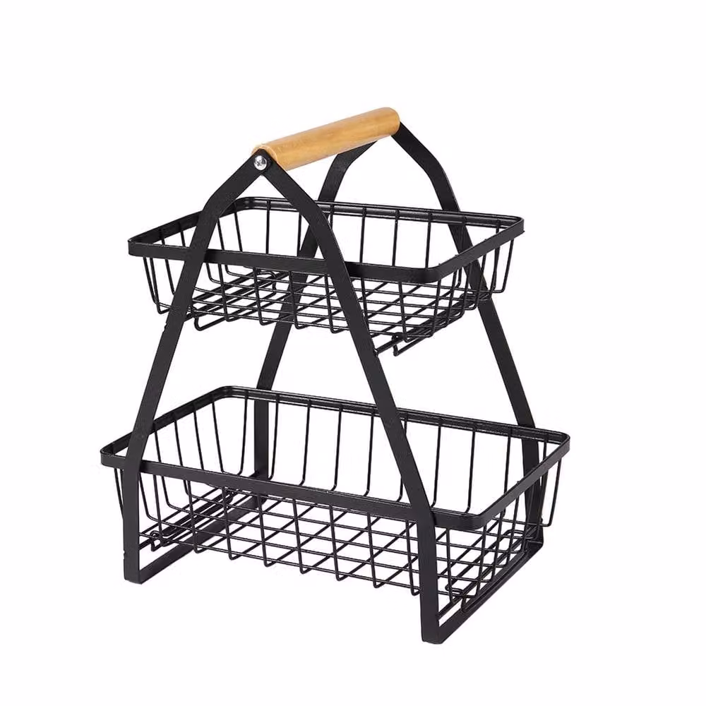 Garden Sanctuary 2-Tier Removable Metal Fruit and Vegetable Basket in Black – 2
