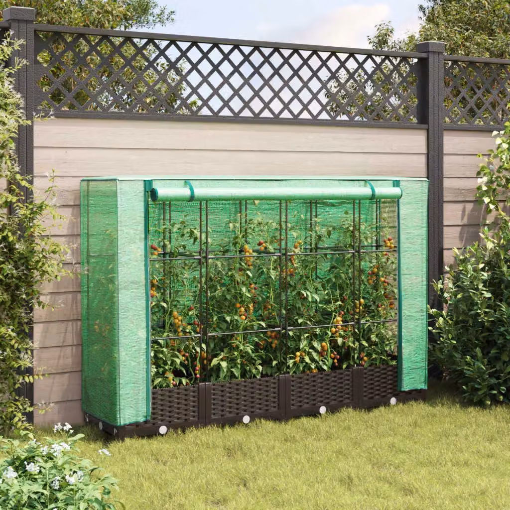 Berkfield Home Raised Bed with Greenhouse Cover in Brown Rattan Look, W/D/H: 160 x 40 x 123 cm – 2