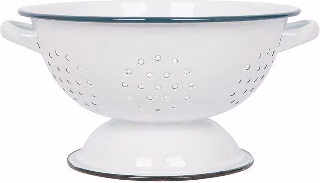 Argon Tableware White and Green Enamel Metal Colander with Handles, Diameter: 23.5 cm