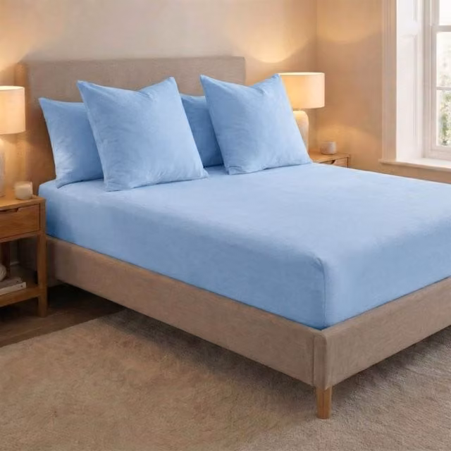 Smart Living Blue Brushed Cotton Flannelette Double Fitted Bedsheet and Pillowcase Pair, Non-Iron, W/D/H: 140 x 200 cm