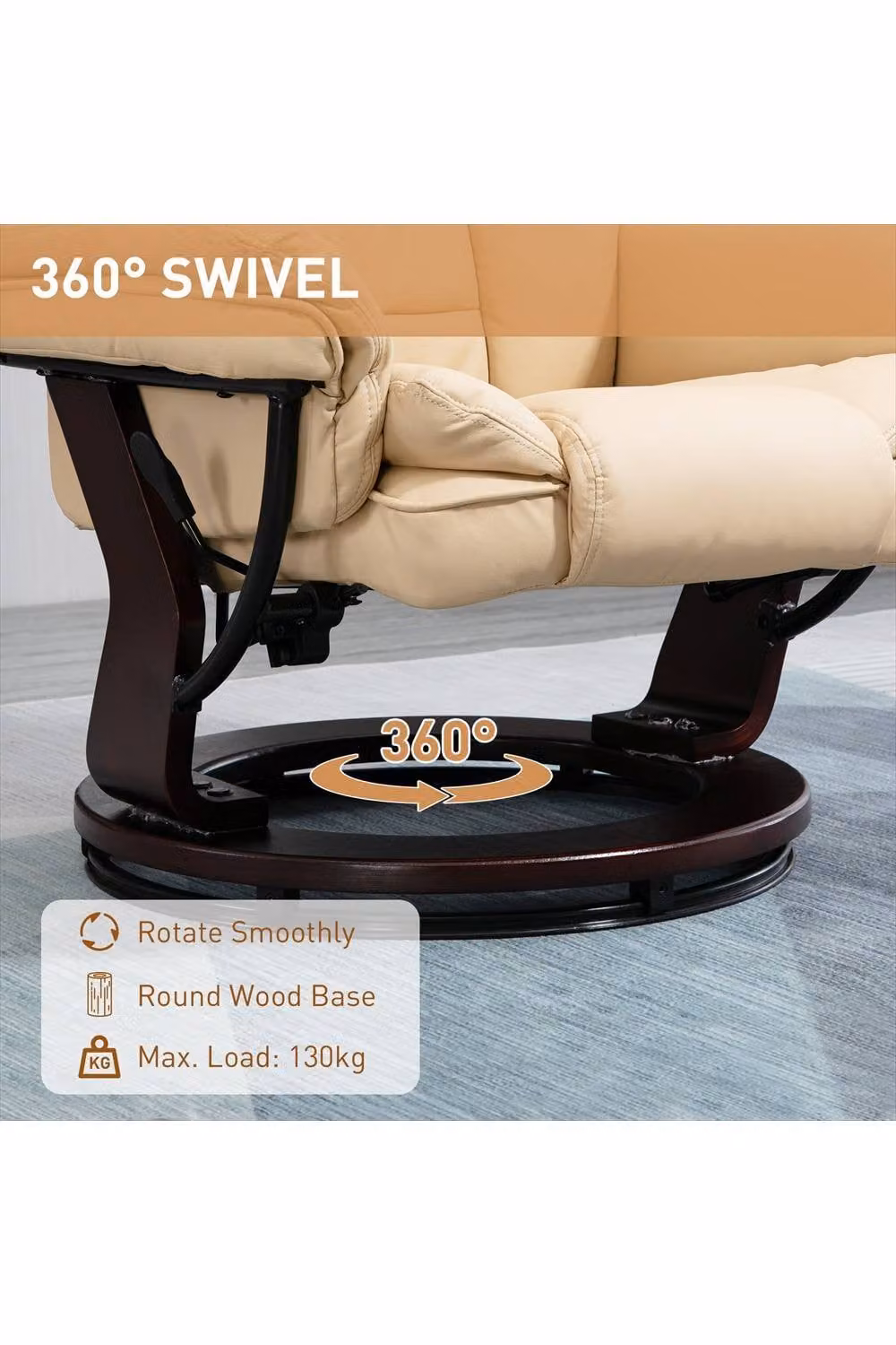 ERGOVEXA Beige Faux Leather 135 Degree Reclining Chair and Footstool Set – 3