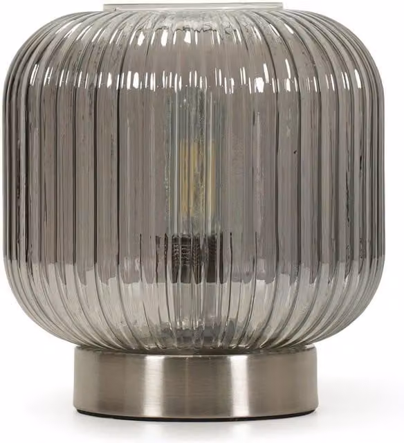 ValueLights Monroe Battery Operated Modern Round Glass Table Lamp in Grey