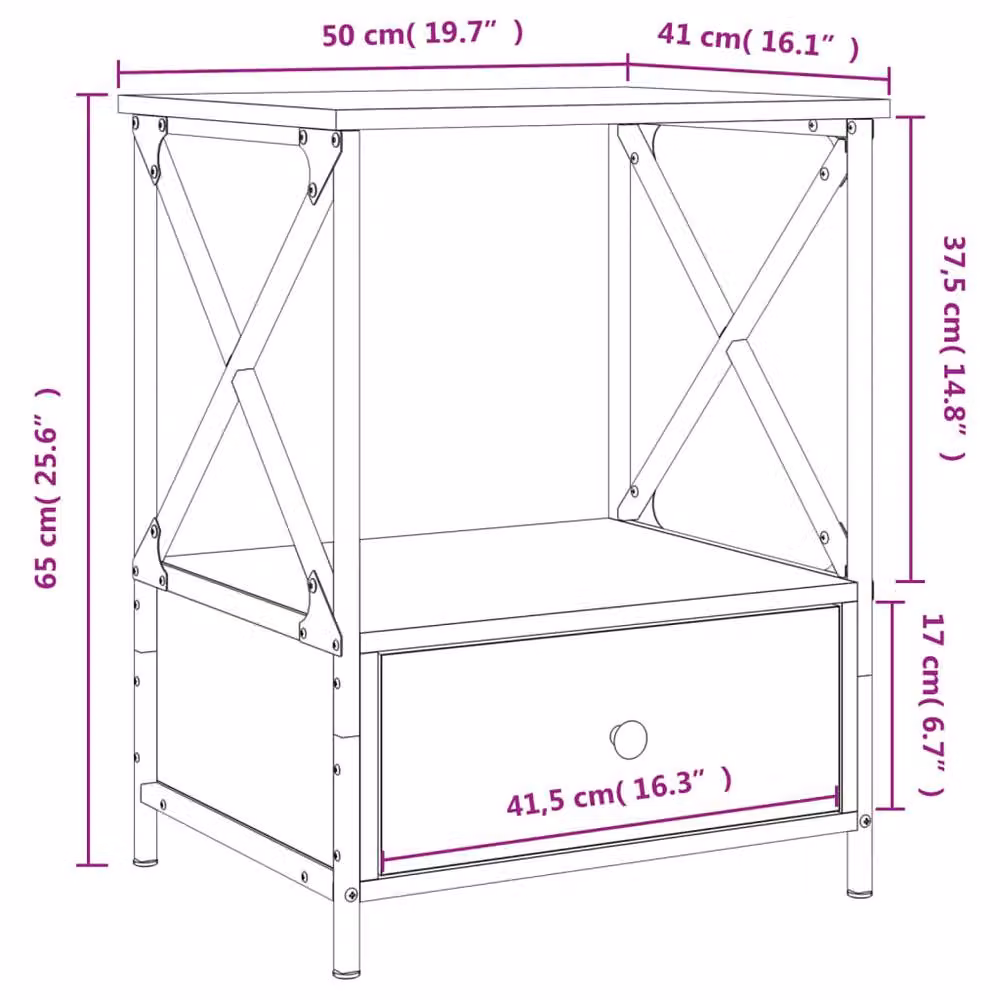 Berkfield Home Set of 2 Black Industrial Bedside Tables, W/D/H: 50 x 41 x 65 cm – 5