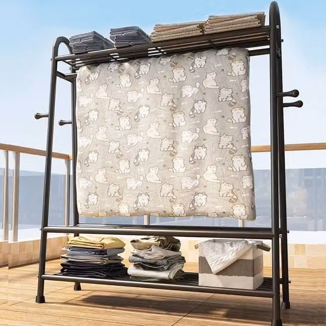 Hinsinc Black Heavy Duty Double Rail Clothes Garment Rack W/D/H: 160 x 50 x 50 cm