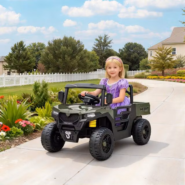 AIYAPLAY 12V Kids Electric UTV Ride-On Vehicle with Electric Dump Bed, Green