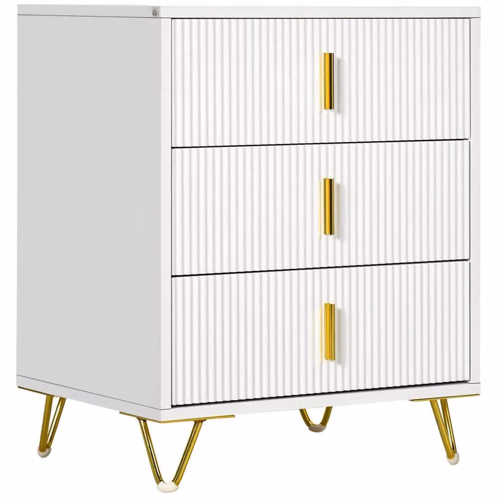 Wyld Haus Tempette White and Gold 3 Drawer Ribbed Chest, H 63.0 x W 40.0 x D 50.0 cm – 2