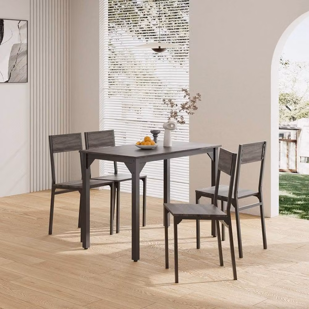 EONLION 5 Piece Industrial Dining Table and Chairs Set in Grey and Black – 3