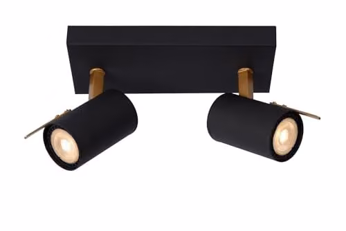 Lucide Grony Dimmable and Adjustable LED Twin Ceiling Spotlight, GU10, Black and Gold/Brass