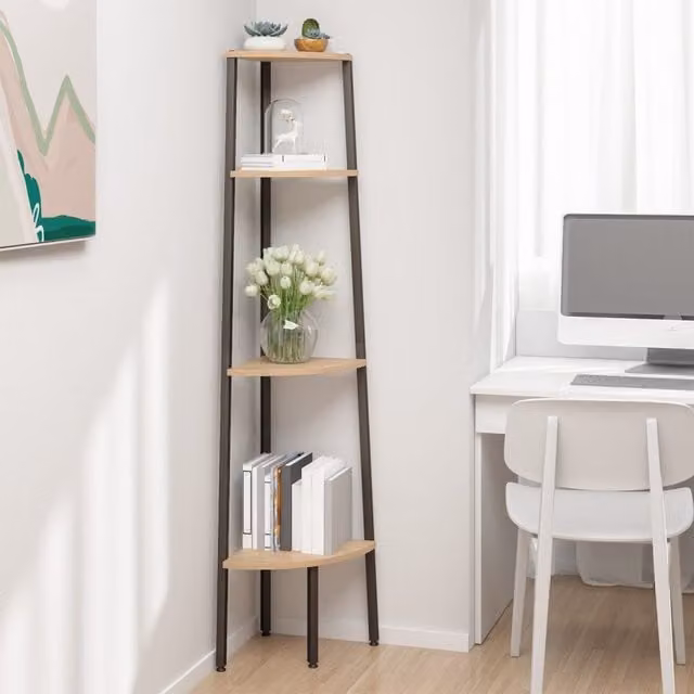 Berkfield Home 4-Tier Corner Shelf in Brown and Black, H 150 x W 45.5 x D 31.5 cm – 1