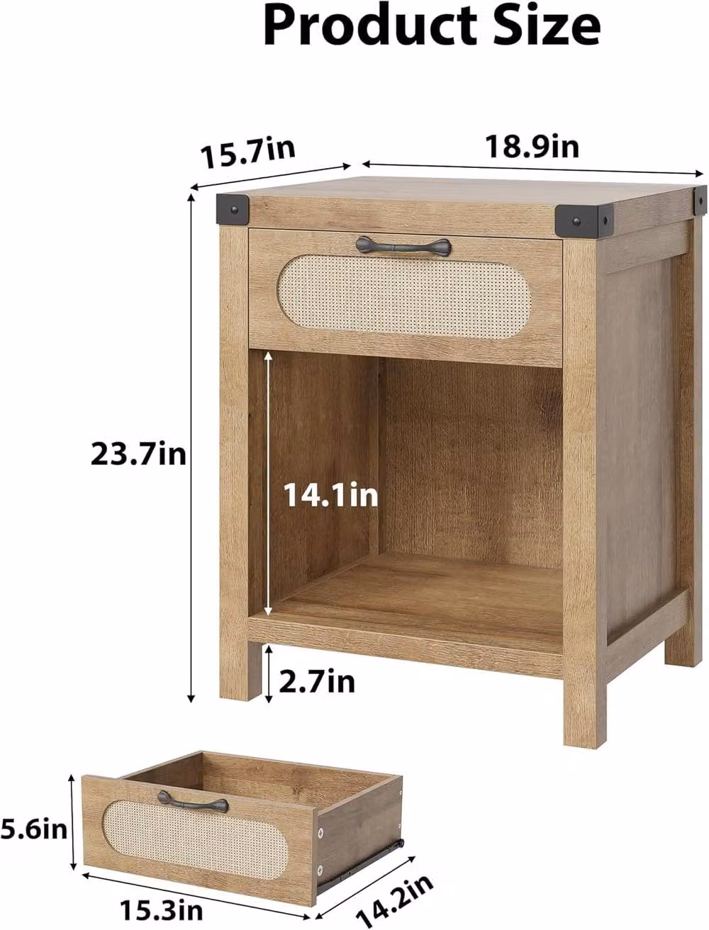 London Boutique Boho Rattan Bedside Cabinet with Drawer and Shelf in Natural – 3