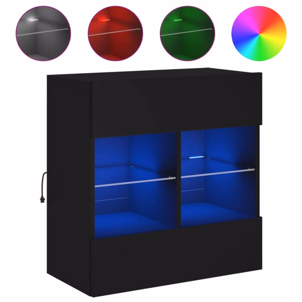 Berkfield Home Modern TV Wall Cabinet with LED Lights in Black, W: 58.5 cm, D: 30 cm, H: 60.5 cm – 3