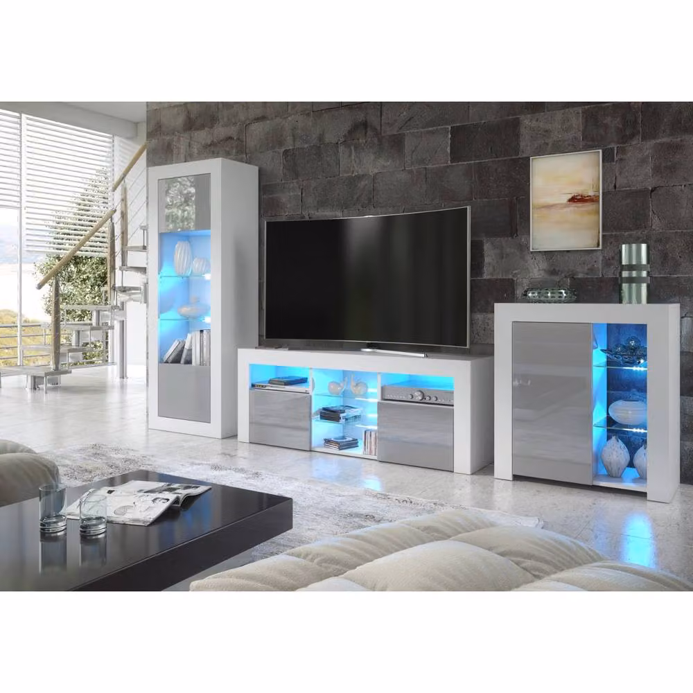Mex Furniture LTD Pulse TV Unit in White and Grey Gloss with LED Lights, W: 145 cm, H: 53 cm, D: 35 cm – 3