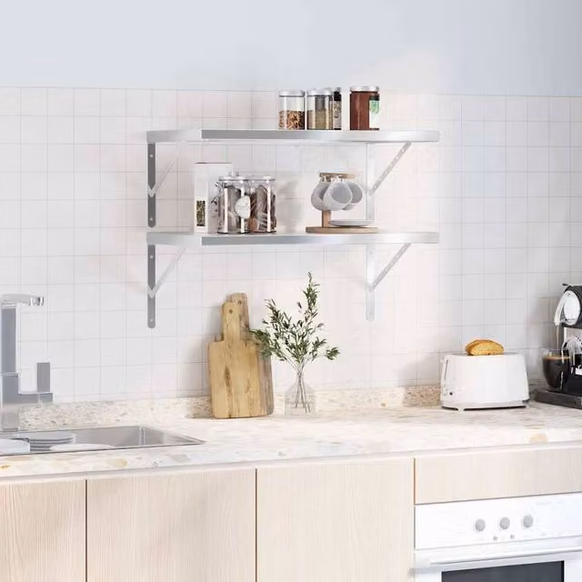 Berkfield Home Silver Stainless Steel Wall Mounted Shelves, 2 Pack, W: 75 cm, D: 40 cm