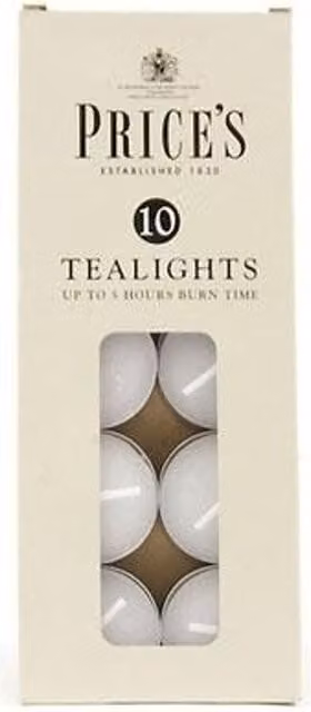 Prices Candles White Wax Tealight Candles, Pack of 10