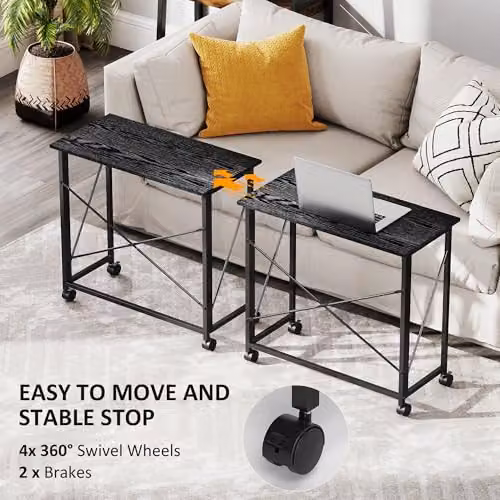 HOMCOM Black Folding Computer Desk with Castors, W: 80 cm, D: 40 cm, H: 75 cm – 5