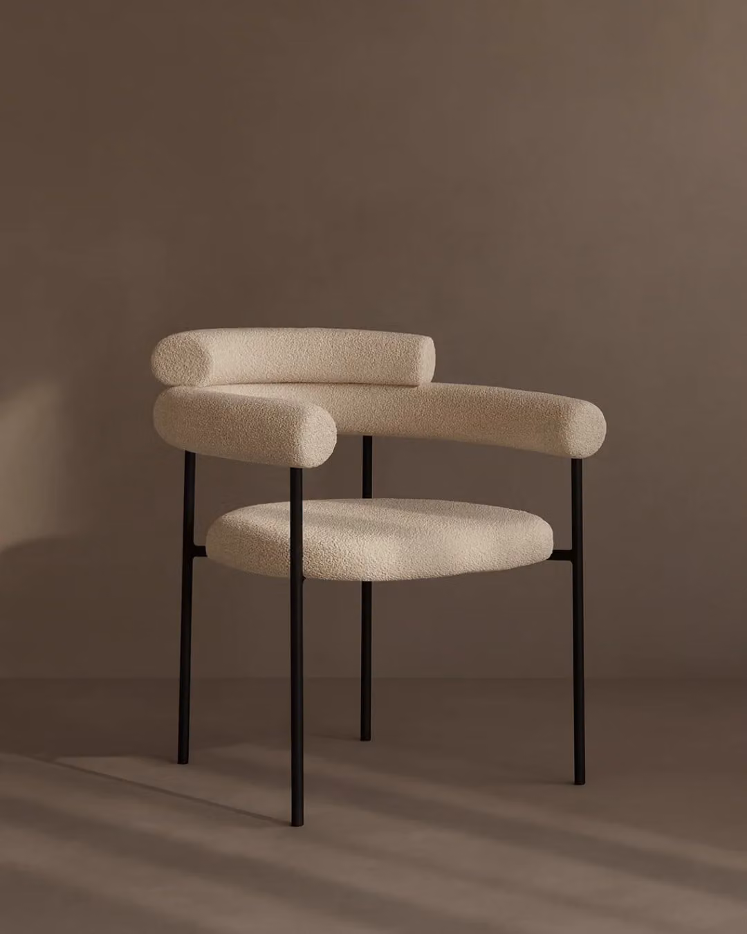 Tommy Franks Alita Dining Chair in Beige and Black Bouclé with Metal Legs