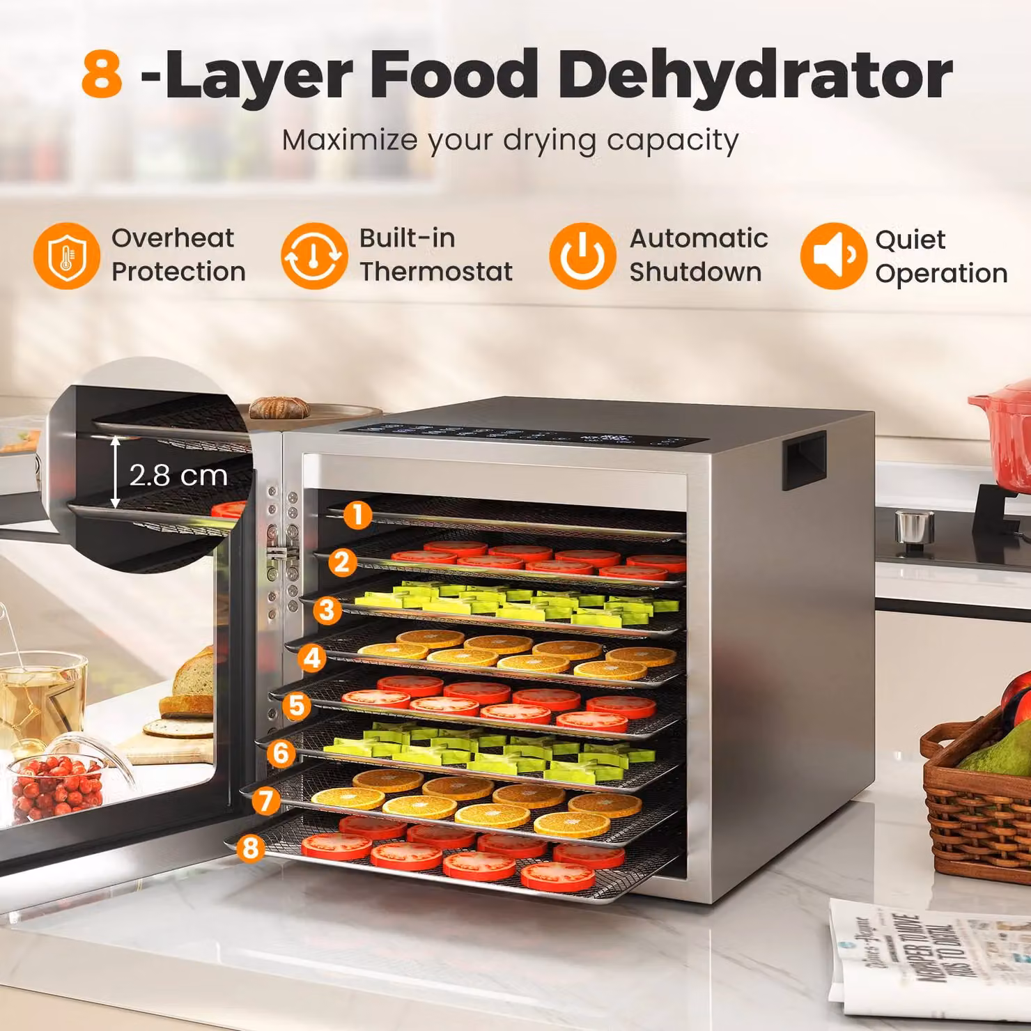 Costway Food Dehydrator Machine with 8 Stainless Steel Trays and Digital Display in Silver – 5