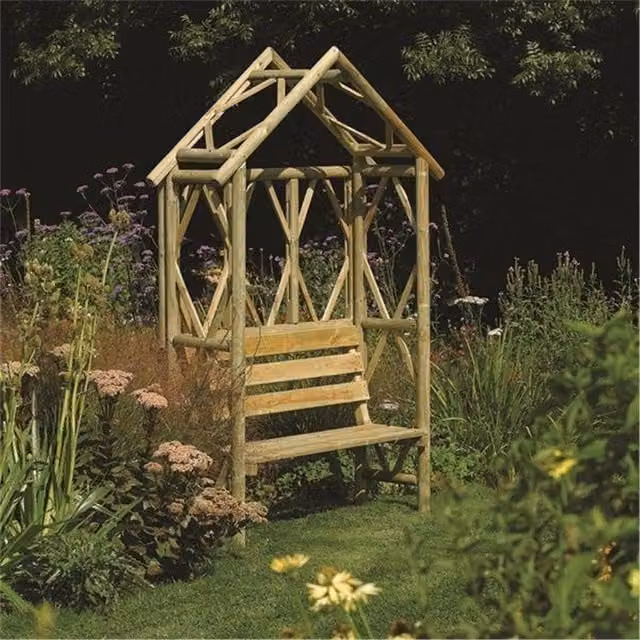 Cheshire Pressure Treated Wooden Garden Arbour with Diamond Lattice in Light Oak