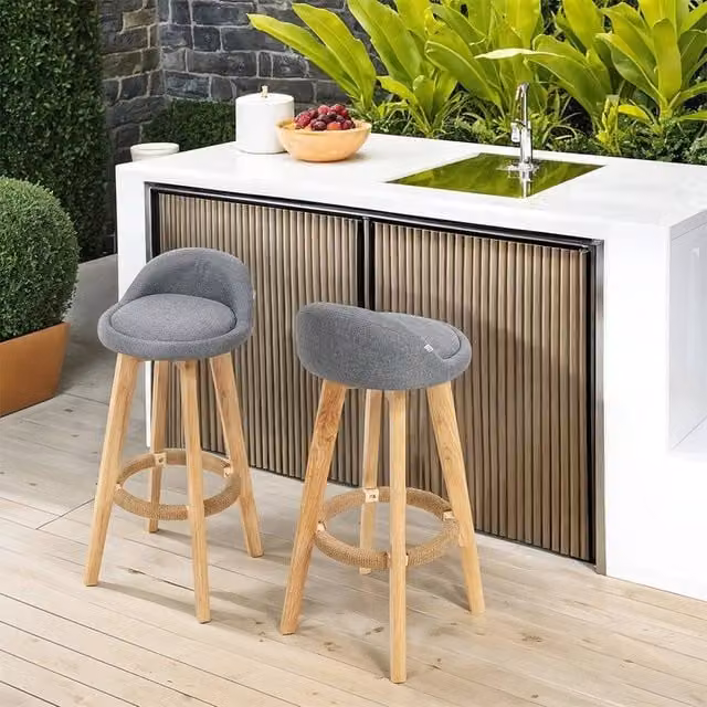 EONLION Set of 2 Grey Fabric and Rubberwood Bar Stools, Height: 100 cm – 1