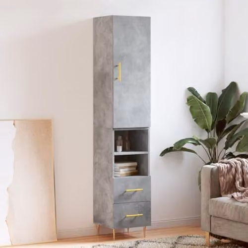 vidaXL Modern Highboard in Concrete Grey with Internal Shelves and Drawers, W/D/H: 34.5 x 34 x 180 cm – 2