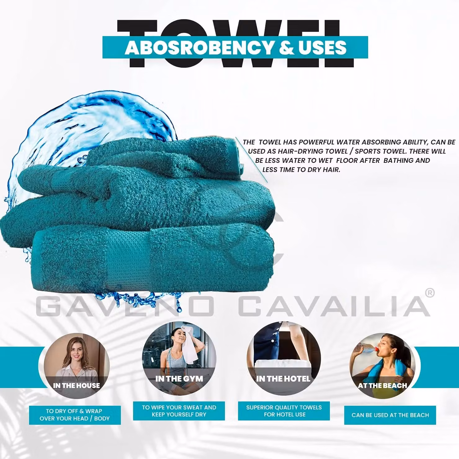 Gaveno Cavailia Miami Cotton Towel in Teal Petrol Blue – 3