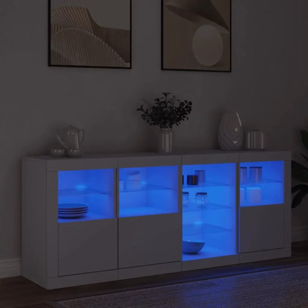 Berkfield Home Modern Glossy White Sideboard with Integrated LED Lights W: 164 cm, D: 37 cm, H: 67 cm – 3