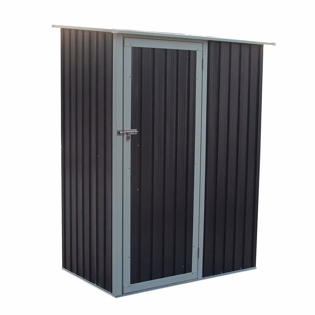 Charles Bentley Galvanised Steel Metal Storage Shed in Grey with Single Door and Gable Roof, W: 91.44 cm, D: 91.44 cm, H: 186.0 cm – 2