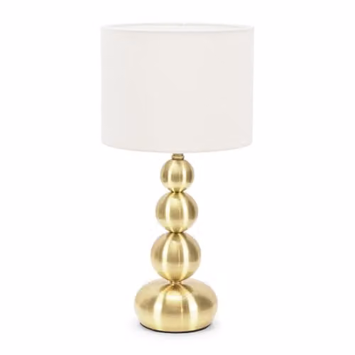 ValueLights Marissa Gold and White Stacked Ball Table Lamp with Fabric Shade