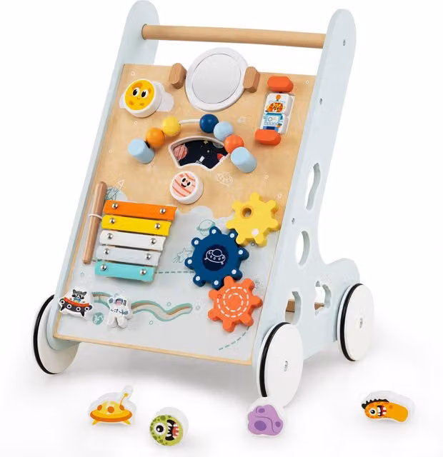 Costway Wooden Push Along Baby Walker Learning Activity Center in Green