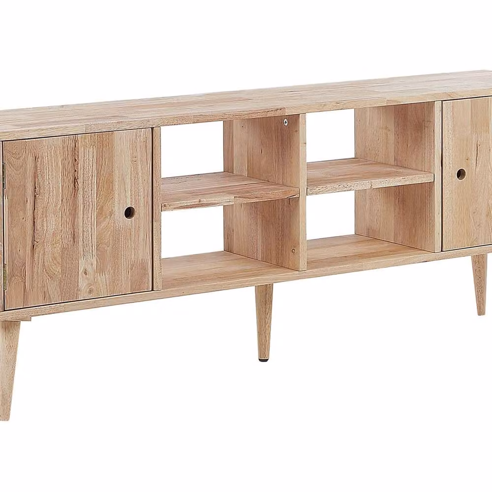 Wyld and Coco Rubberwood 2-Door TV Stand in Light Brown Retro Scandi Style – 2
