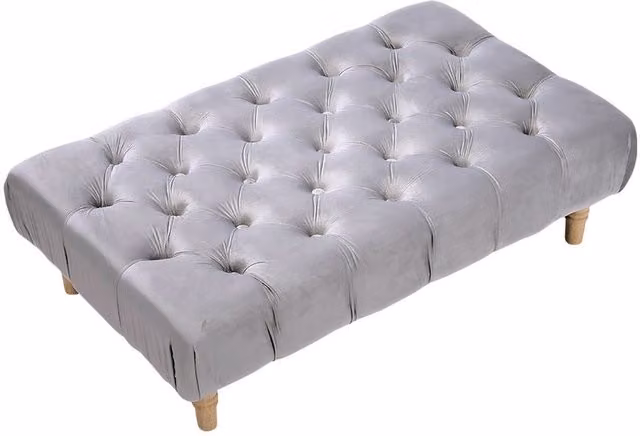 THE HOT SALE Rectangular Button-Tufted Velvet Footstool in Grey with Wood Frame