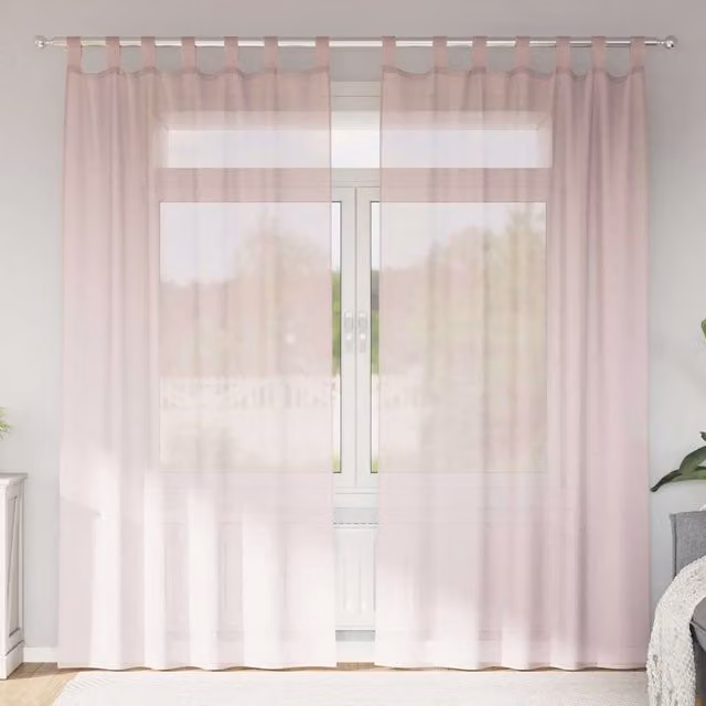 Berkfield Home Pink Voile Fabric Panel Curtains with Tabs, 2 Pack, W: 140 cm, H: 245 cm