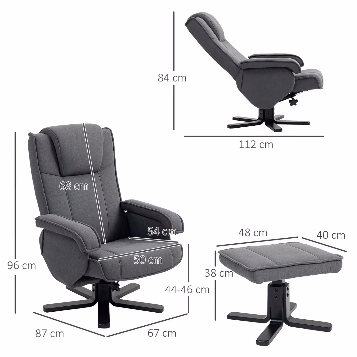 HOMCOM Swivel Recliner Chair with Footstool, Grey Velvet Upholstered – 3